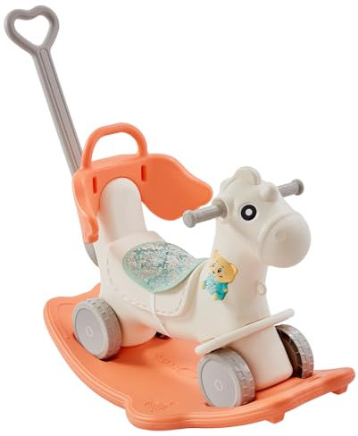VEVOR Caballo Balancín Rojo 4 en 1 para Niños de 1 a 3 Años Caballo Balancín para Bebé con Tabla de Equilibrio Desmontable Manija de Empuje y 4 Ruedas Lisas Juguete con Sonido, Soporta hasta 36 kg