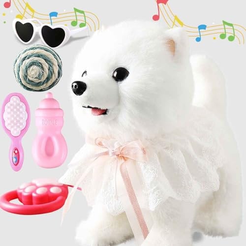 Marsjoy Samoyed Walking Barking Dog for Kids Interactive Musical Puppy Robot Repeats What You Say, Realistic Licking Tongue Wagging Tail Remote Control Toddler Toys for Girls and Boys Birthday Gifts