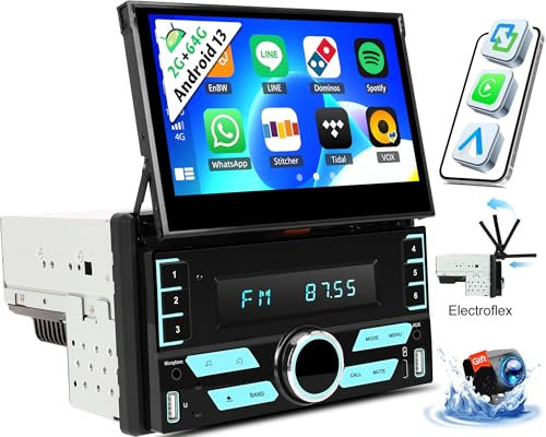 OiLiehu 2+64G Android 13 Autoradio 2 Din con Wireless CarPlay Android Auto,Schermo Retrattile Motorizzato IPS 7 con Navi WiFi Bluetooth Mirror Link FM RDS SWC USB EQ AUX + Telecamera Posteriore