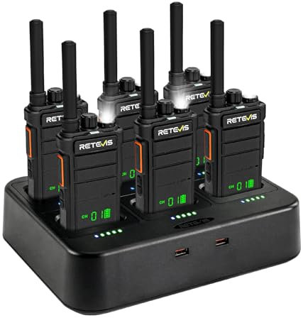 Retevis RB626H Walkie Talkies Set, Rechargeable Two Way Radio with 6 Way Charger 2000mAh, Industrial Grade Radio with Screen, Emergency Alarm, Business Radio for Security, Logistics (Black, 6 Pcs)