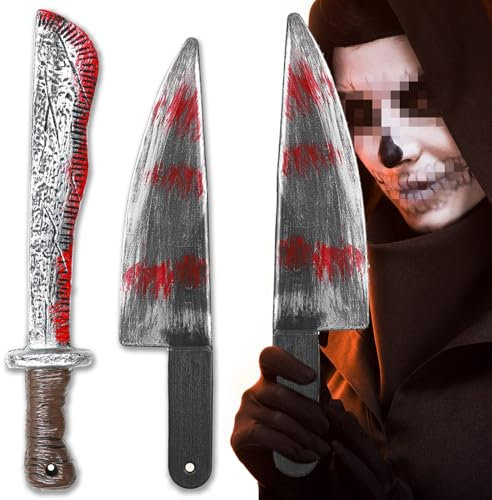 Ctxtqtdt 2 Pezzi Machete Halloween 40cm, Coltello Halloween, Armi Halloween, Machete di Plastica Riutilizzabile per Halloween Carnevale Costume Accessorio (A)
