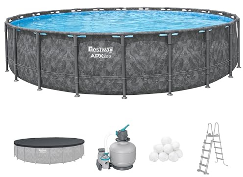 Bestway APX365 Winterfestes Frame Pool Set, Ø 671 x 132 cm, 40.377 Liter, Sandfilteranlage, Korrosionsbeständiger Stahlrahmen, ClickConnect System, Sicherheitsleiter, Abdeckplane, Filterbälle
