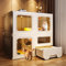 Large Indoor Cat Enclosure, 2 Tiers Cat Catio Cat House with Transparent Windows and Knob Locks, Multi-Feature Enclosed Cat Condo with Cat Litter Box Drawer for Indoor Cats(Gray,70 * 45 * 70cm)