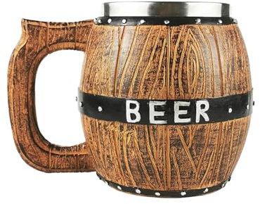 Taza de café medieval - Jarra de cerveza de barril, bar vintage | Taza de acero inoxidable con barril de madera, vasos hechos a mano en forma de cubo, taza de barril de vidrio de bi