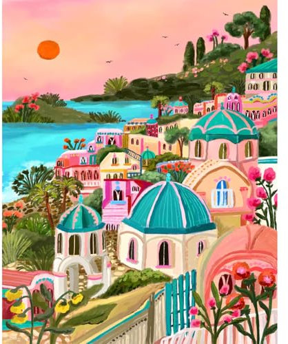 JATOK Malen Nach Zahlen Erwachsene, Paint by Numbers Malen Nach Zahlen, DIY Stadt am Meer mit Pinseln und Acrylfarben Handgemalt Ölgemälde Leinwand für Home Decor, Ohne Rahmen (40x50cm)