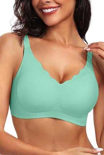 Vertvie Bras for Women Non Wired Seamless Wireless Push Up Bra Comfort Support Full Coverage Bralettes Scalloped Padded Sports Everyday Bra (Mint Green,M)