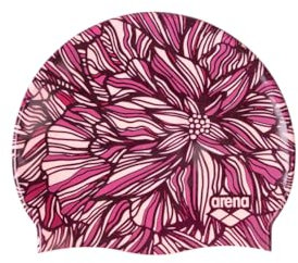 Arena Print 2 Bonnet de Bain Unisexe en Silicone pour Adultes, Femmes et Hommes - Accessoire d'entraînement intensif - Confortable - Antidérapant - Cheveux Longs - Rose Vif - Multicolore