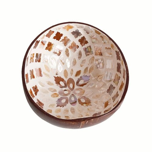 Hiseng Hand Painted Cartoon Print Natural Coconut Bowl, Decorative Key Bowl, Storage Bowl for Jewellery, Nuts, Candy (Flower Petal, 500ml)