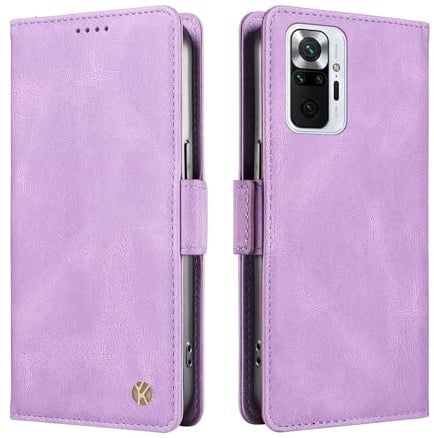 ILING Hülle für Xiaomi Redmi Note 10 Pro 4G Klapphülle, Ultra-dünn Haut PU Leder Brieftasche Retro Flip Schutzhülle Stoßfeste Handyhülle mit Ständer/Kartenfach/Magnetisch (Lila)