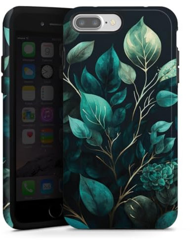Panzer Handyhülle kompatibel mit Apple iPhone 7 Plus robuste Outdoor Hülle Schutzhülle glänzend Eukalyptus Blätter schwarz