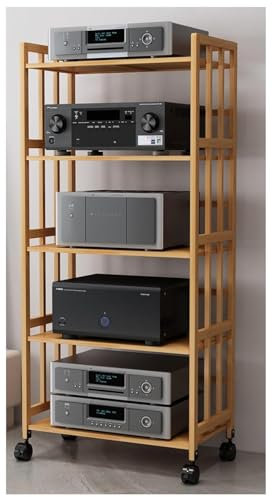 5 Etagen Player Stand Shelf Audio Rack Tower with Movable Turntable Holder Wooden TV Stereo Cabinet for Living Room Office Media Wall Unit with Floating Corner Shelves.