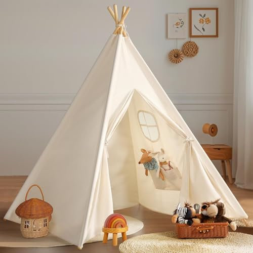 Tipi Zelt für Kinder,Tippi Kinderzelt & Aufbewahrungstasche, Segeltuch Kinderzelt, Spielhaus Kinder für Drinnen und Draussen