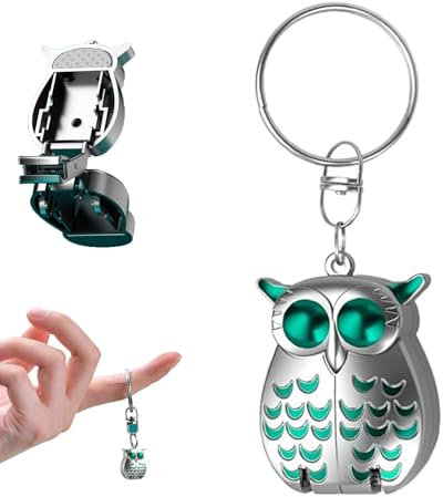 Owl Keychain Nail Clipper, Decorative Owl Fingernail and Toenail Clippers with Keychain, Stainless Steel Mini Nail Clippers, Foldable Portable Nail Clippers with Owl Patterns (Silver Green)