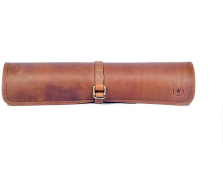 Leather Knife Roll Storage Case, 6-Slot Chef Knife Case, Brown Genuine (Leather, Caramel)