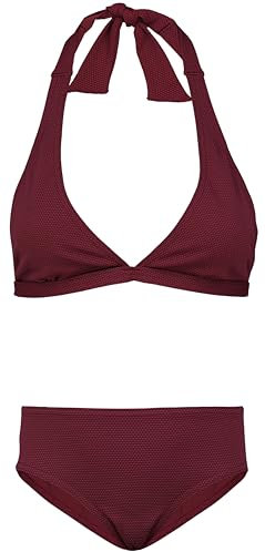 Aquarti Mädchen Bikini Set Bustier Bikinislip Zweiteiliger Badeanzug, Farbe: Zum Binden - Jacquard Punkte Rot Braun, Größe: 158