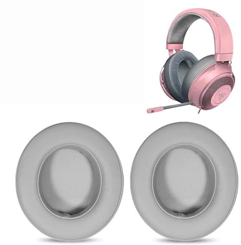 Ersatz-Ohrpolster, kompatibel mit Razer Nari Ultimate, Nari Essential, Kraken Kitty, Kraken Tournament Edition-Kopfhörer, graues Proteinleder