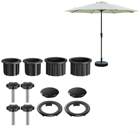 Sonnenschirm-Basisringe Adapter-Set, mit Stabilisatorhülsen, Kunststoff-Reduzierringen, 38 mm, 48 mm, Sonnenschirmstangenhalter-Set mit M8-Schrauben