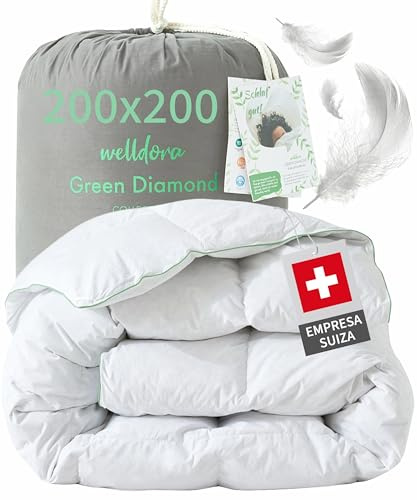 Welldora Edredón 200x200 Todo el año, Cama de 135 cm | Plumas y Plumón | Edredón mullido para noches acogedoras | 100% plumas y plumón | Oeko-Tex, RDS y Downpass sin desplume en vivo