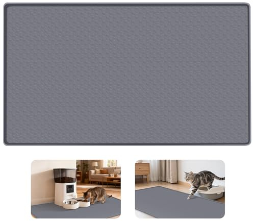 Bartuke Cat Food Mat XXL, Extra Large Silicone Pet Feeding Mat with Edge | 51 x 26 Cat Feeding Mat, Non-Slip Rubber Pet Placemat for Food and Water Bowls, Waterproof, Easy to Clean (Dark Grey)