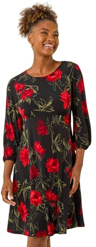 Roman Women Gathered Chest Dress Ladies Stretchy Fit & Flare Swing Tea A Line Skater Knee Length Long Sleeve Midi Smart Casual Work Going Out Cocktail Party