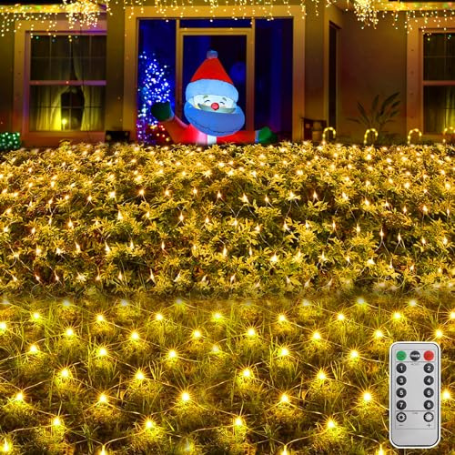 TEWWCEO Lichternetz Außen 3 x 2m, LED Lichternetz Lichterkette - 200 LED Lichtervorhang Innen Warmweiß mit Fernbedienung Timer und Stecker, 8 Leuchtmodi, für Zimmer, Balkon, Weihnachtsbaum
