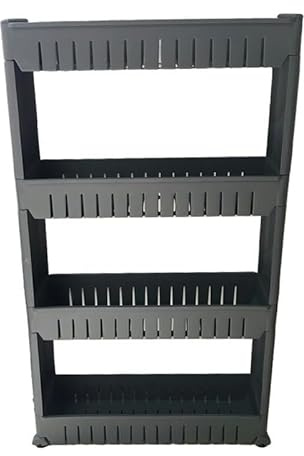 HYGRAD BUILT TO SURVIVE Slim Slide Out Kitchen Trolley, Storage Shelf, Moving Wall Cabinets Tower Holder Rack on Wheels, Rolling Storage Unit Cart for Kitchen, Bathroom, Laundry (Grey, 4 Tier)