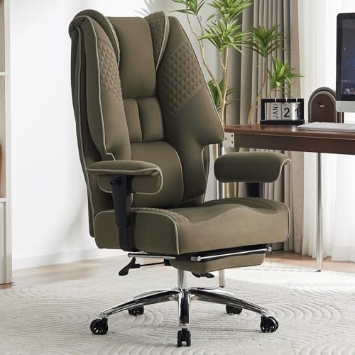 EXCEBET Chefsessel Bürostuhl Ergonomisch 200kg, Schreibtischstuhl mit Fußstütze und Atmungsaktivem Mesh, Hochlehner mit 14cm Taschenfederkern, Drehstuhl mit Höhenverstellbaren Armlehnen (Hellgrün)