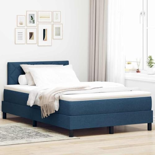 Qnhdfrt Boxspringbett Blau 120x200 cm Modernes Design mit Matratze und Topper für en Schlafkomfort Robuster Rahmen aus Naturholz bis 300 kg Tragfähigkeit für Schlafzimmer und Gästezimmer