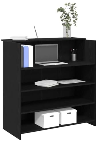 Hommdiy Empfangstheke Schwarz Eichen-Optik 100x50x103,5cm Kassentheke Holzwerkstoff