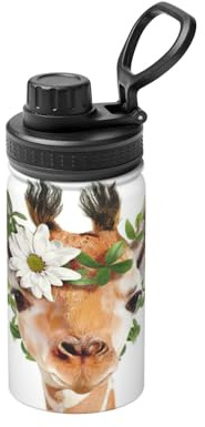 Bouteille d'eau isotherme en métal avec imprimé girafe - 355 ml - En acier inoxydable - Garde le froid et le chaud