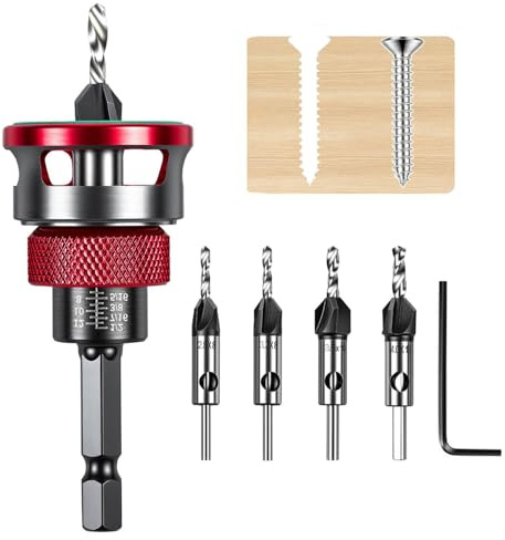 6-tlg. Kegelsenker Bohrer Se, 1/4“ Sechskant-Schaft, einstellbare Senkbohrer für präzise Holz-Bohrungen (2,8-4,0 mm)
