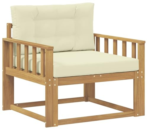 vidaXL Outdoor Mittelsofa Polyester Weiß, Akazienholz Outdoor Mittelsofa, wetterfestes Patiositzmöbel, modernes Möbel für Gartenlounge und Balkon