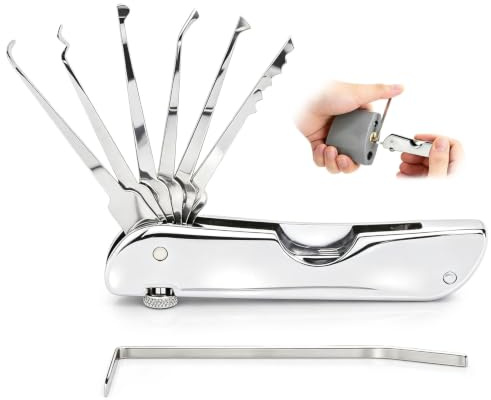 7-in-1 Lock Picking Kit – Durable Folding Lock Pick Set with Stainless Steel Precision Tools, Portable Design for Emergencies, Basic Practice and Locksmith Skill Development