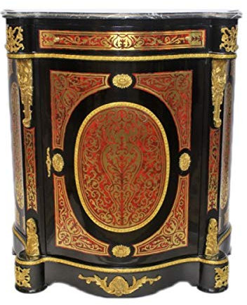 Casa Padrino Barock Boulle Kommode Schwarz/Gold/Rot mit Marmorplatte 80 x H105 cm - Möbel Schrank Sideboard