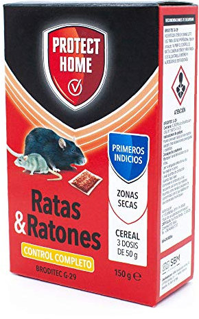 Protect Home Raticida en Cereal de Alta eficacia y Poder de atracción para Zonas secas. Ratas y Ratones, 150gr, Rojo, 150 G