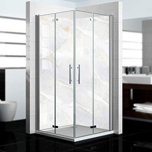dedeco Alu Eck-Duschrückwand mit Marmor Motiv - 2 x 90x200 cm - Perfekt als Badrückwand zum Fliesenersatz, passend für viele Bäder als Dekorwand aus hochwertigem Aluminium - Made in Germany