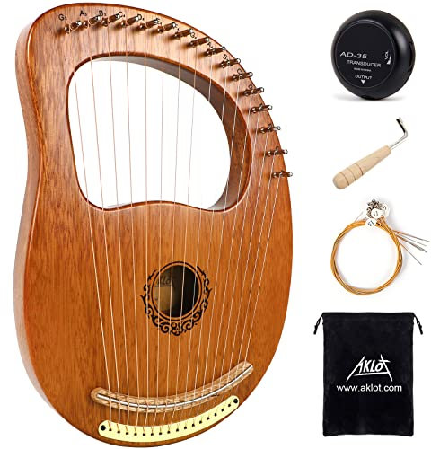 AKLOT 16 Metal Strings Lyre Harfe Mahagoni Lye Harfen mit Stimmschlüssel Pick UP extra Saiten Black Gig Bag