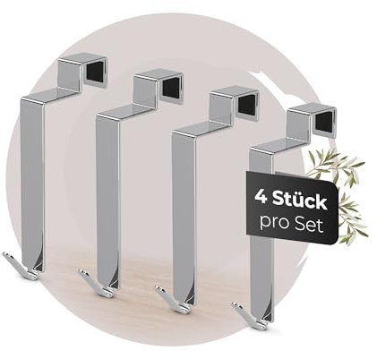 MDCASA Türhaken Rückseite - 4er Set, Edelstahl glänzend I Türhaken zum Einhängen inkl. Filzpad I stabile Haken zum Einhängen für alle gängigen Türen