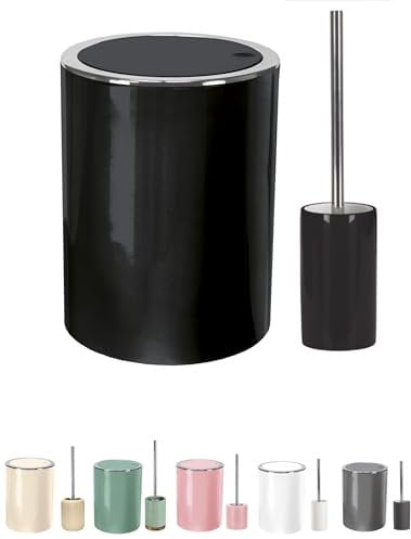 KW Ceramic Toilet Brush and Bathroom Bin Set (Black)