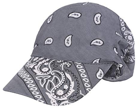 Kopftuch für Damen Herren Bandana Cap Hut Sport Kopfbedeckung Piratenmütze Hip Hop Cap Stirnband aus atmungsaktive Baumwolle (Grau mit Krempe)