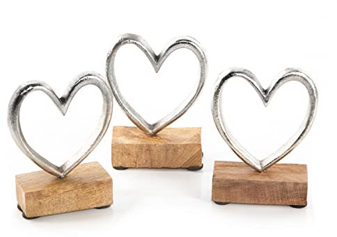 Logbuch-Verlag 3 kleine Herzen zum Hinstellen 11 cm Deko Valentinstag Liebe Geschenk Silber Hochzeit Geburtstag