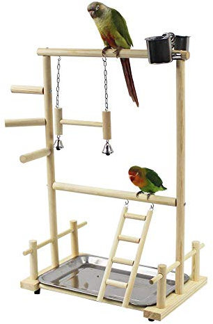 Holz Haustier Papagei Spielplatz Haustier Papagei Spielstand Vogel Spielen Stand Hölzernes Vogel-sportspielzeug Holz Sitzstange mit Futtertassen für Nymphensittich Sittich Vogel