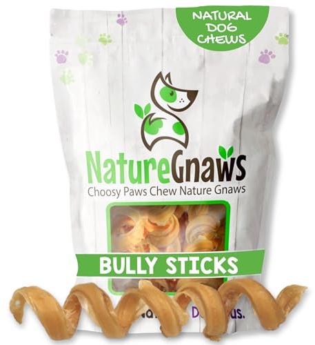 Nature Gnaws Bully Stick Springs for Dogs 7-8 (6 Count) - Long Lasting for Aggressive Chewers - Natural Curly Beef Dog Chew Bones - Rawhide Free