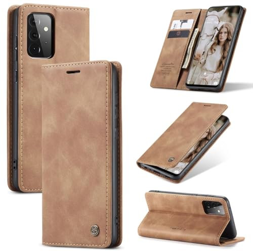 König Design Handyhülle für Samsung Galaxy A72 5G Hülle Premium Kunst-Leder Klappbar Flip Case Magnet Kartenfach Standfunktion Tasche Schutzhülle für Samsung Galaxy A72 5G (Braun)