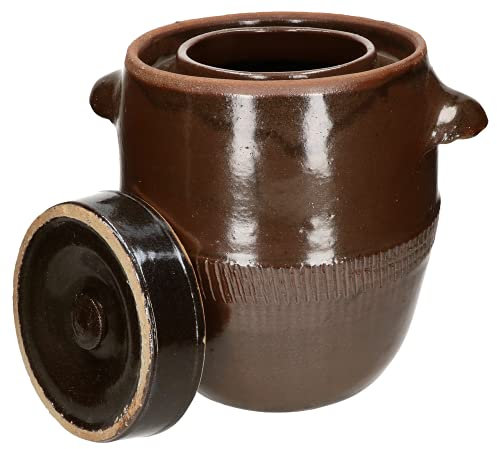KOTARBAU® Barril de gres con ranura canal para agua y tapa, 40 L, Marrón, Jarrón de Barro, Recipiente de cerámica con asas, Olla de cocina para fermentación, Tarro para fermentar chucrut, kimchee