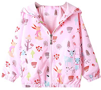 Domueay Blouson Coupe-Vent Filles Enfant Veste Capuche Manteau 1-7 Ans | Manche Longue Manteaux Zipper Poche, Printemps Automne Respirant Légers Outwear, Bébé Manteaux Mi-saison École Outdoor Voyage