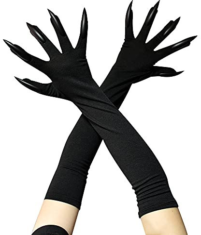 Halloween Costume Paw Gloves Black Long Nail Fingernails Gloves Claw Gloves for Cosplay Party Props Fancy Dress Accessories