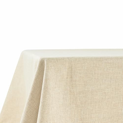 Decomira Tischdecke wasserabweisend Leinen-Optik - Fleckschutz, abwaschbar - Garten-Tischdecke Outdoor, Tischtuch Esstisch - Natur Beige - 150x300 cm