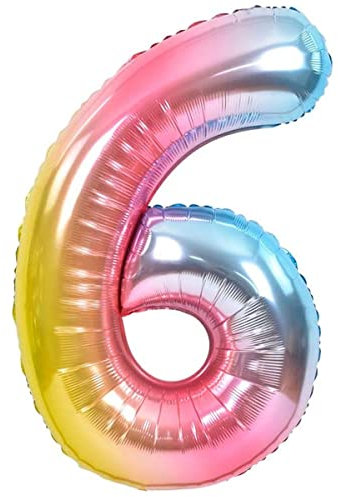 Luftballon 6. Geburtstag Zahl 6 Mehrfarbig Pastell XXL Riesen Folienballon 100cm Geburtstagsdeko Ballon Zahl Deko zum Geburtstag. Fliegt mit Helium.
