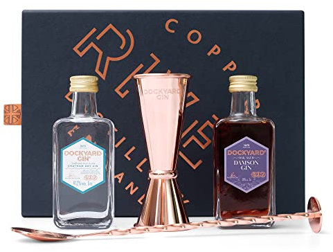 Gin Gift Set - Small Batch Gin, 2x5cl Dockyard Gin, Damson Gin, Copper Jigger & Stirrer, Premium Kent Gin, Local Grain, Flavoured Gin Cocktail Set, Christmas Gin Gifts by Copper Rivet Distillery